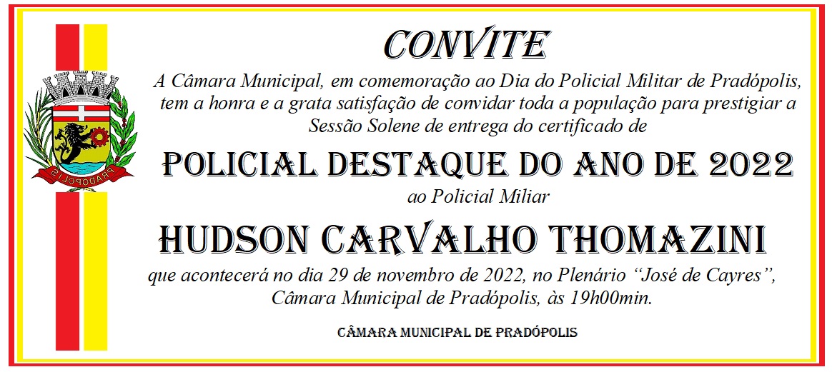 Convite - Homenagem ao Policial do Ano de 2022.